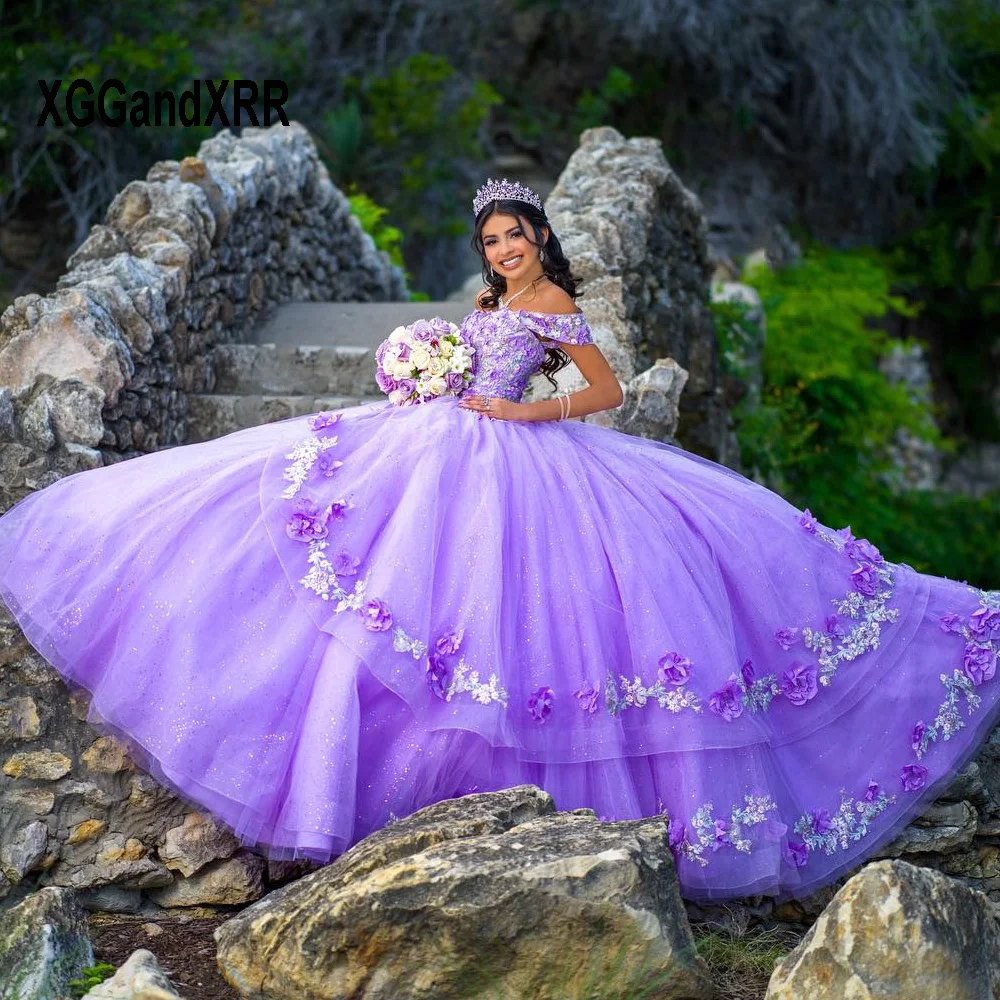 Vestido De quinceañera con flores para mujer, traje Morado para baile De 15 Años, dulce 16, fiesta De cumpleaños, desfile, Miss Princess, novedad De 2024