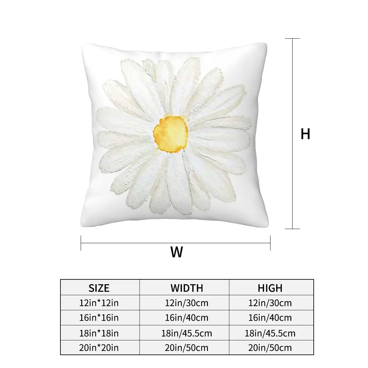 Hand Painted One Little White Daisy Watercolor Square Pillowcase Pillow Cover Cushion Zip Decorative Throw Pillow Home Bedroom