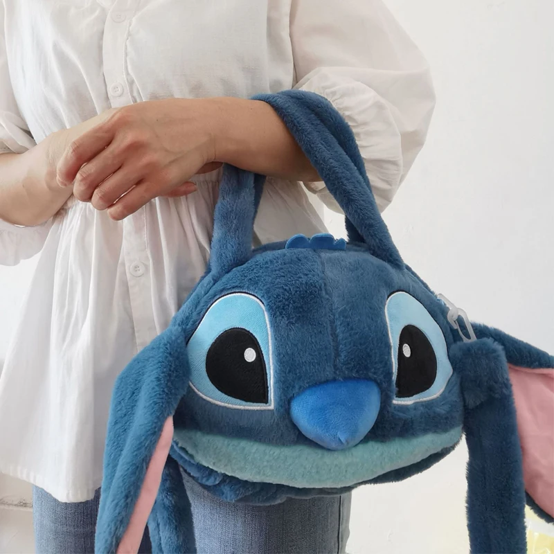 Disney Lilo and Stitch Plush Backpack Cute Anime Figure Stuffed Doll Kawaii Pink Angel Toy Knapsack Shoulder Bag Kids Gifts