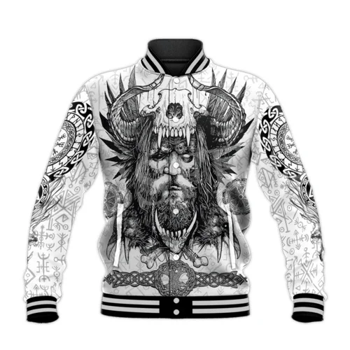 Newest Wolf Fenrir Odin Nordic Warrior Mythology Tattoo Retro 3DPrint Men/Women Harajuku Casual Button Coat Baseball Jacket X3