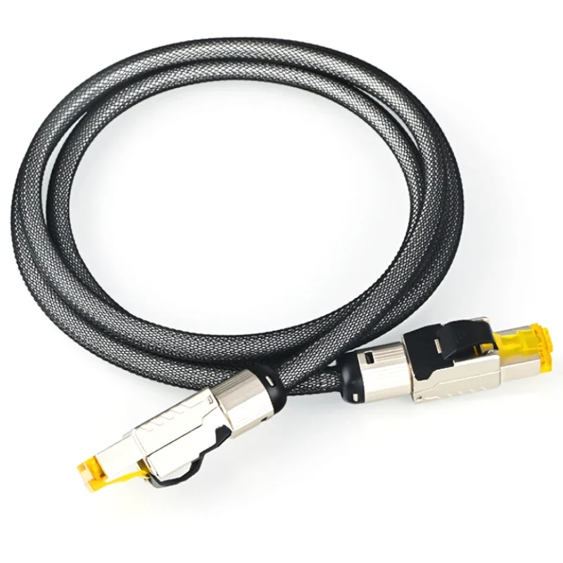 Full Shielding ความบริสุทธิ์สูง Pure Silver Core Ethernet Cat 8 40Gbps 2000MHz ความเร็ว Lan RJ45 เครือข่ายสายแพทช์