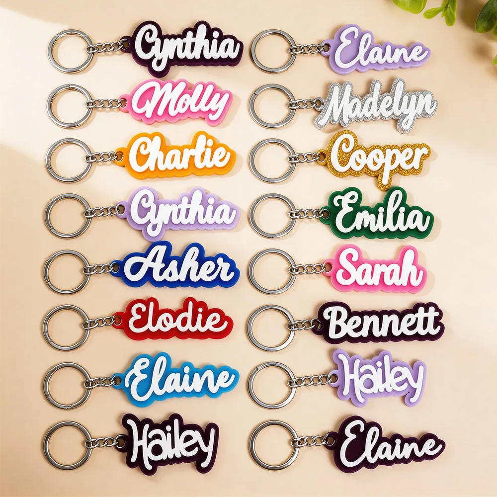 Custom Name Acrylic Keychain Personalized  3D Flat ID Keyring On Bags Birthday Jewerly Gift For Men Women Anti-loss Keychain view 2