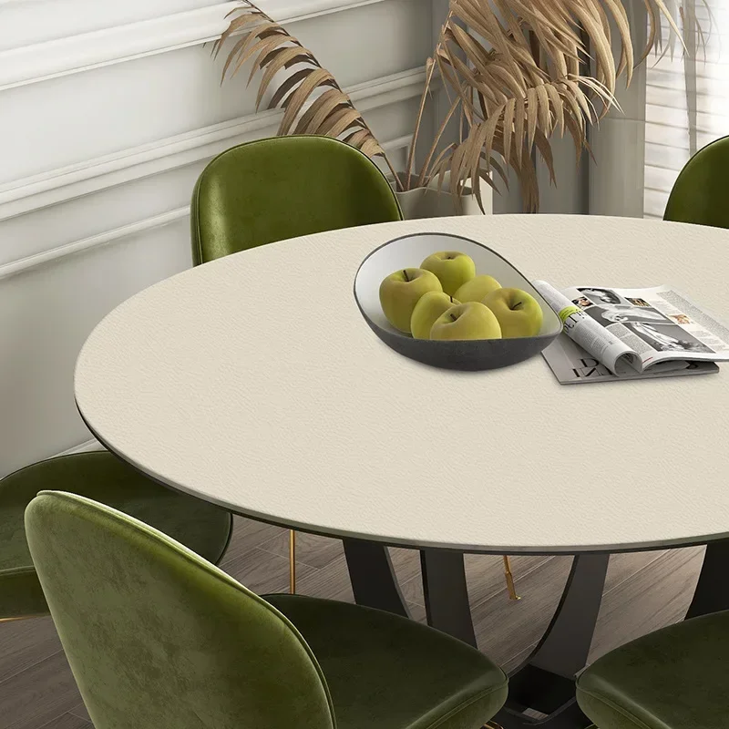 Round Leather Tablecloth Thickened Waterproof Oil-proof Wash-Free Heat-insulating Solid Color Premium Dining TableCloth Non-slip