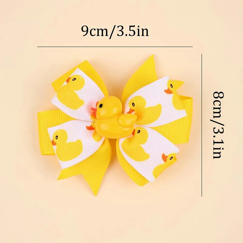 ncmama 2Pcs Little Yellow Duck Bow Hairpin Cute Duck Print Ribbon Bows Hair Clips for Girls Barrettes Headwear Hair Accessories