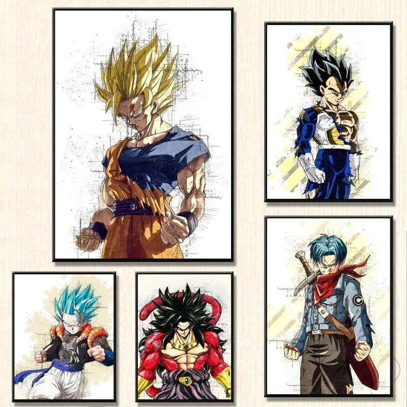 Hot Anime Poster Dragon Ball Goku Classic High Quality Art Kid Action Figures Room Home Decoration Paintings Picture Print Wall