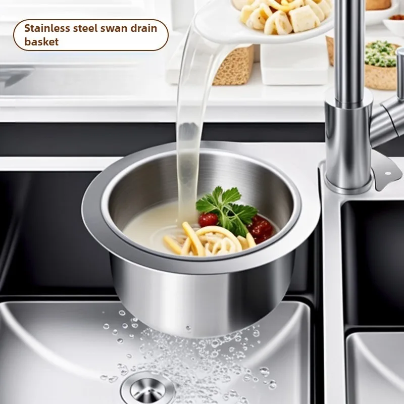 Stainless Steel Swan Neck Design Removable Strainer Basket for Kitchen Bathroom Sink Draining Easy Clean Rust-Free Filter Tool