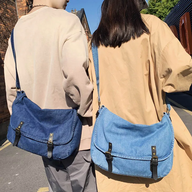 

Джинсовая сумка-мессенджер унисекс Jean Campus, большая вместительная складная сумка через плечо, сумки через плечо с буквенным принтом, женский кошелек для ноутбука