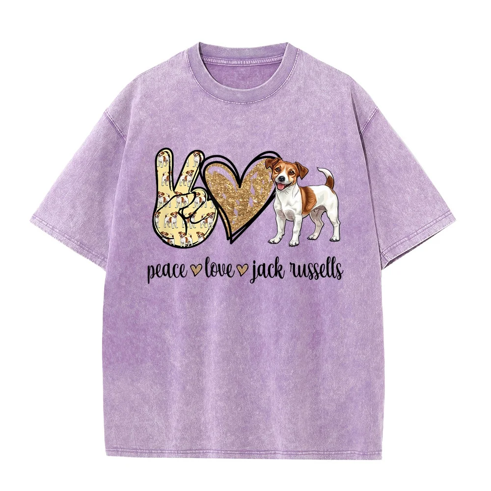 Girls Peace Love JRT Mom Dog Lover Jack Russell T-Shirt 남자 Man T Shirt Unisex Plus Size Casual Street Short Sleeve Tee Graphic