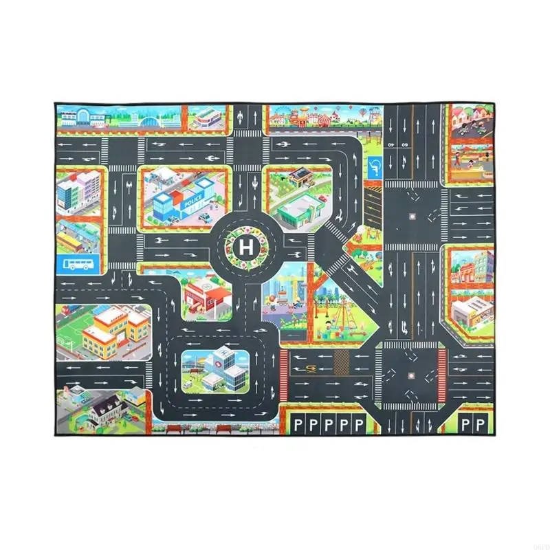 Foldable City Playmat Toy With Vehicle Building Road Sign Pattern For Interaction Learning Pretend Play Game Mat