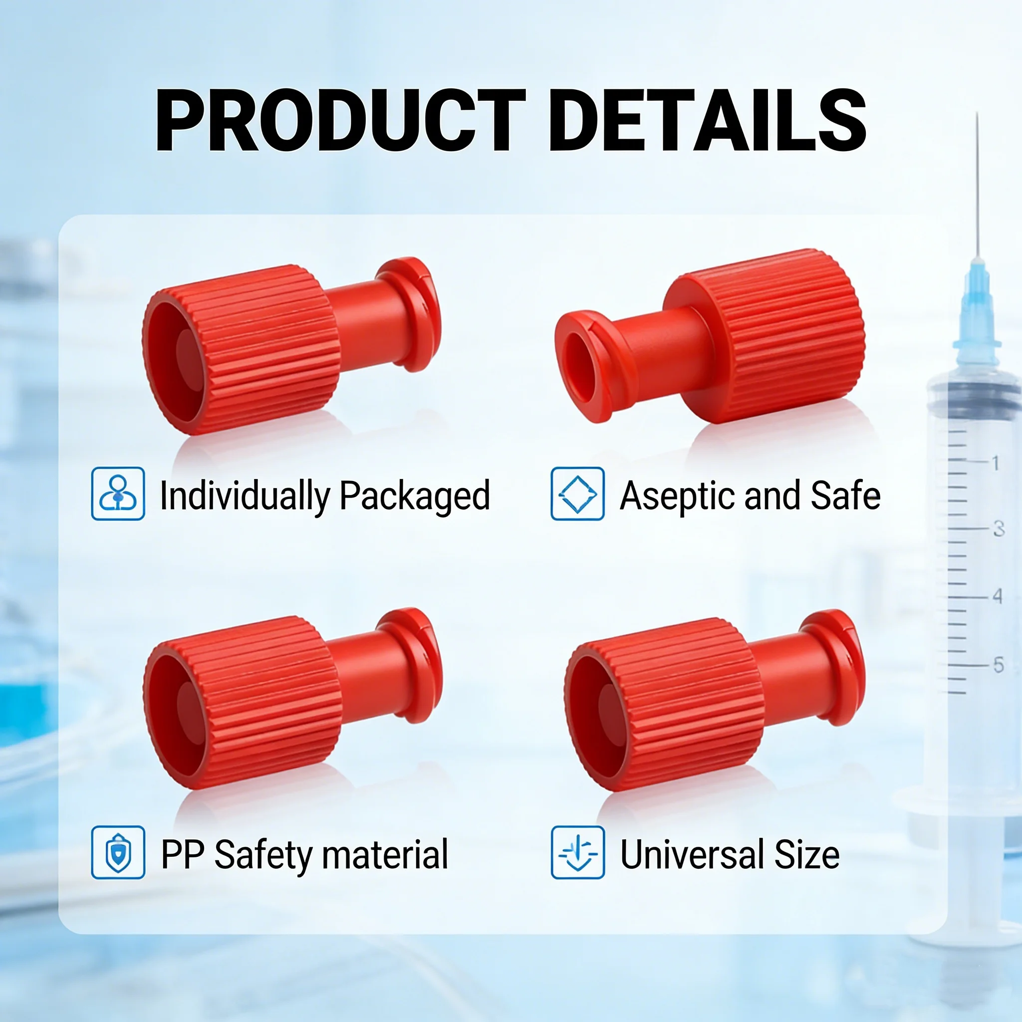 Disposable Male Female Luer Lock Combi Stopper Red Independent Sterile Packaging Hygienic Use Easy to Distinguish Identify