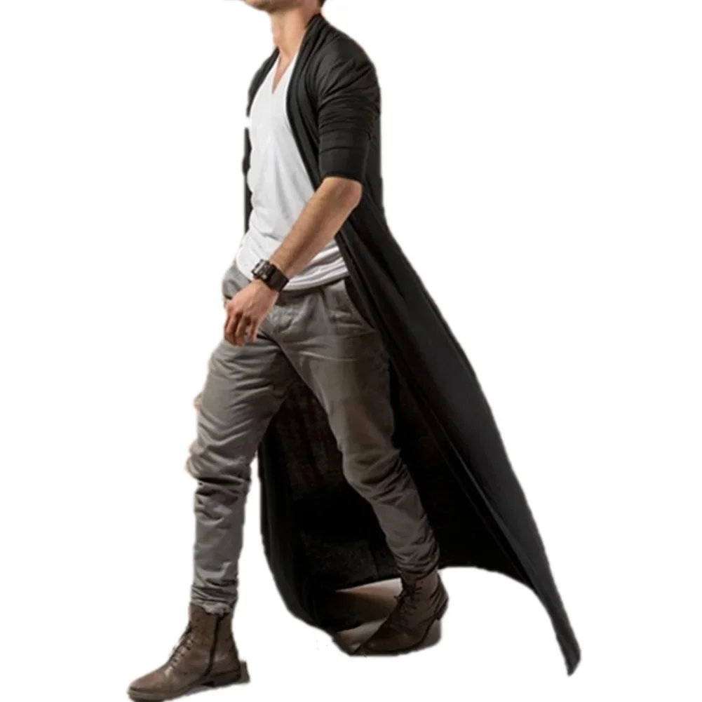 2023 Fashion Men's Solid Color Long Sleeve Cardigan  Ankle-Length Thin Open Front Trench Coat Jacket Autumn Casual Outerwear New