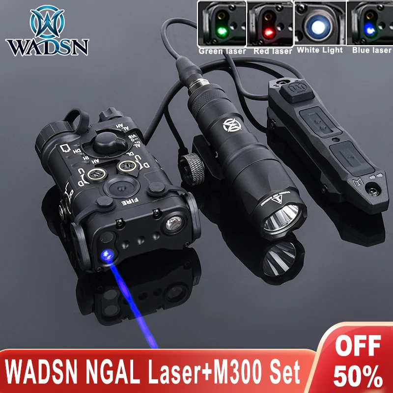 WADSN NGAL Metal Laser Red Green Blue Dot Aiming M300 M300A Mini Flashlight LED White Light Hunting Scout Light Fit 20MM Rail