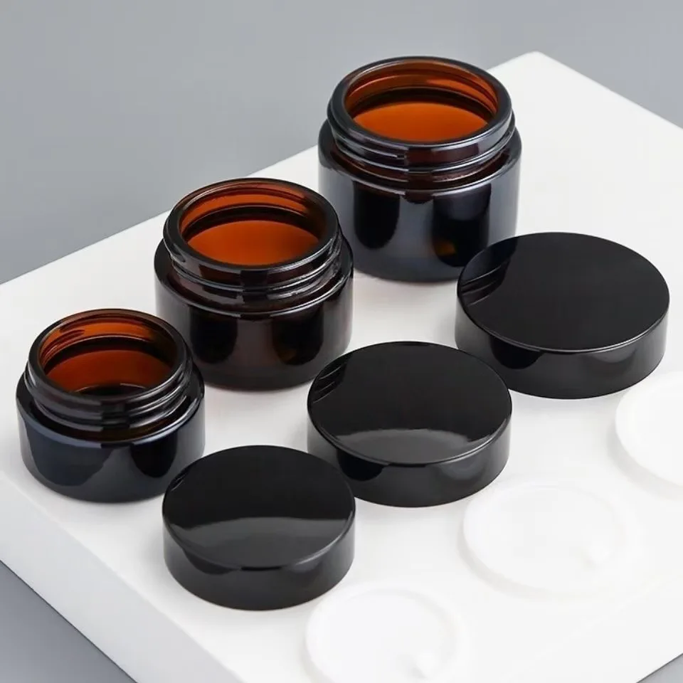 1pcs 5g-50g Amber Brown Glass Cosmetic Jar Face Cream Bottles Portable Travel Face Cream Cosmetic Container Accessories