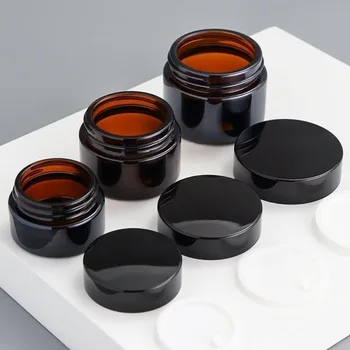 1pcs 5g-50g Amber Brown Glass Cosmetic Jar Face Cream Bottles Portable Travel Face Cream…