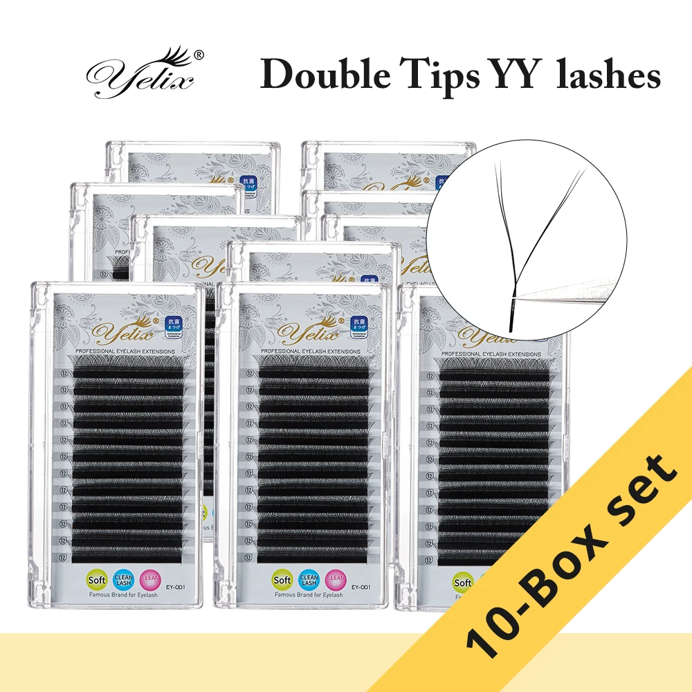 

Накладные ресницы Yelix 10 Caces Double Tips YY Lashes 2D Y-образной формы, легкие, 0.03/0.05/0.07 мм, для удлинения глаз, для макияжа