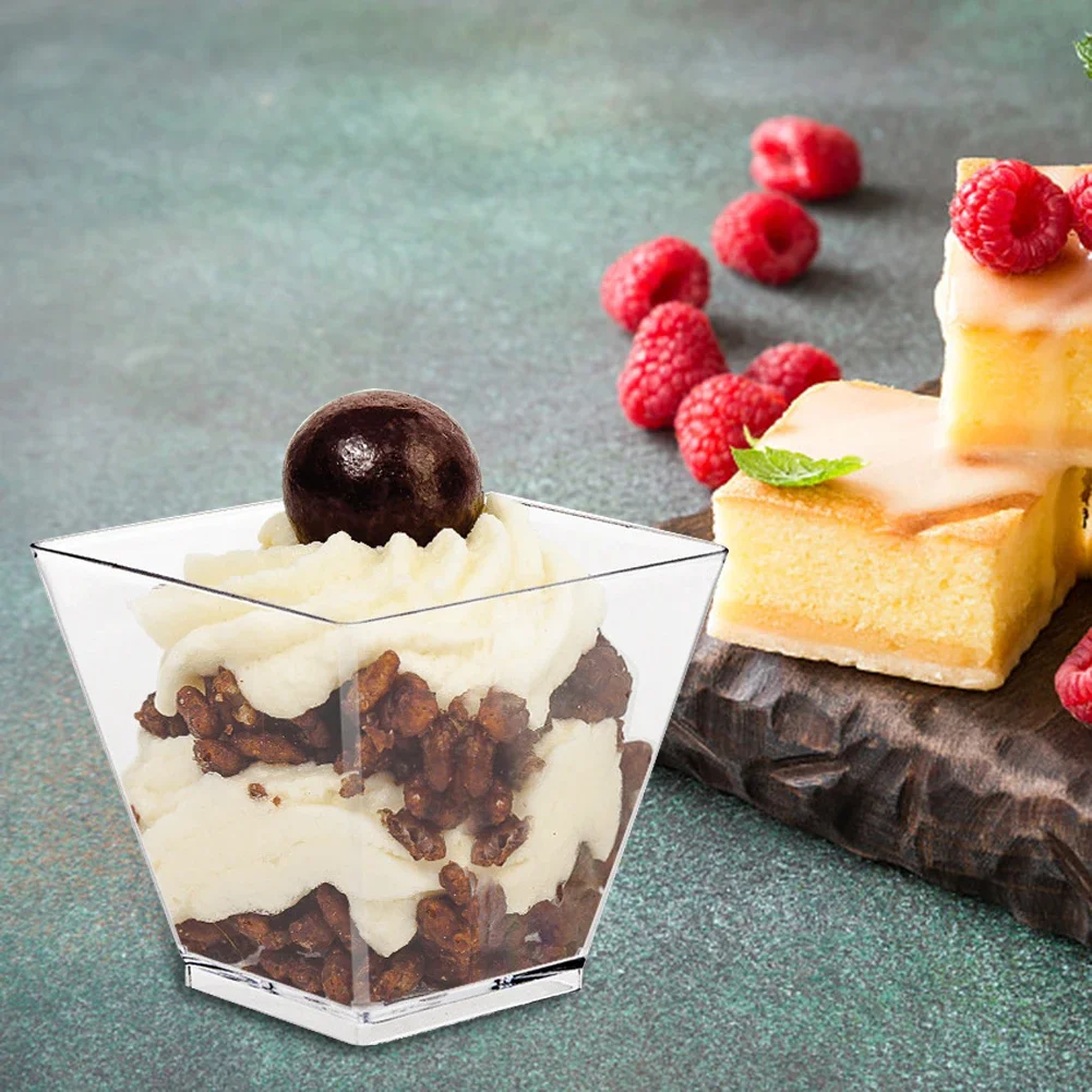 For Tasting Pudding Yogurt50pcs Parfait Tumbler Kitchen Decor Square Mini Dessert Cups Disposable Supplies Reusable Accessories