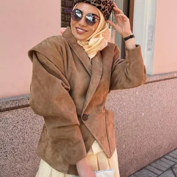 

Замшевое джето в стиле ретро, женское пальто-стойка с поясом и воротником-стойкой, осень-зима, Новое поступление, женская верхняя одежда Faion