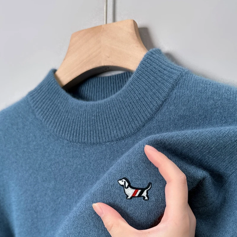 رائجة البيع الفاخرة جودة الرجال متماسكة سترة وهمية الرقبة الكلب التطريز البلوز الخريف الشتاء رائعة موضة لينة الدافئة ملابس رجالي #4