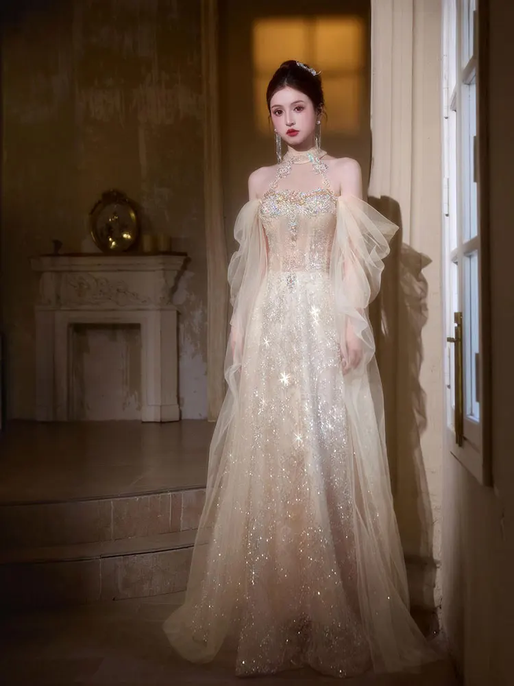 

Ele Evening Gown Women's New High-End Luxury Wedding Dr Beautiful Engagement Par Dr Korean Sle Crystal Beads