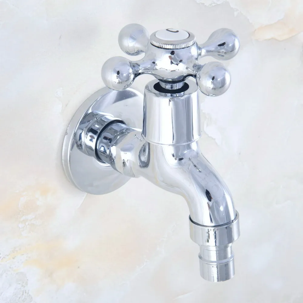 Polished Chrome Brass Single Hole Wall Mounted Washing Machome Cold Faucet Out Door Garden Sink Water Taps Dav154