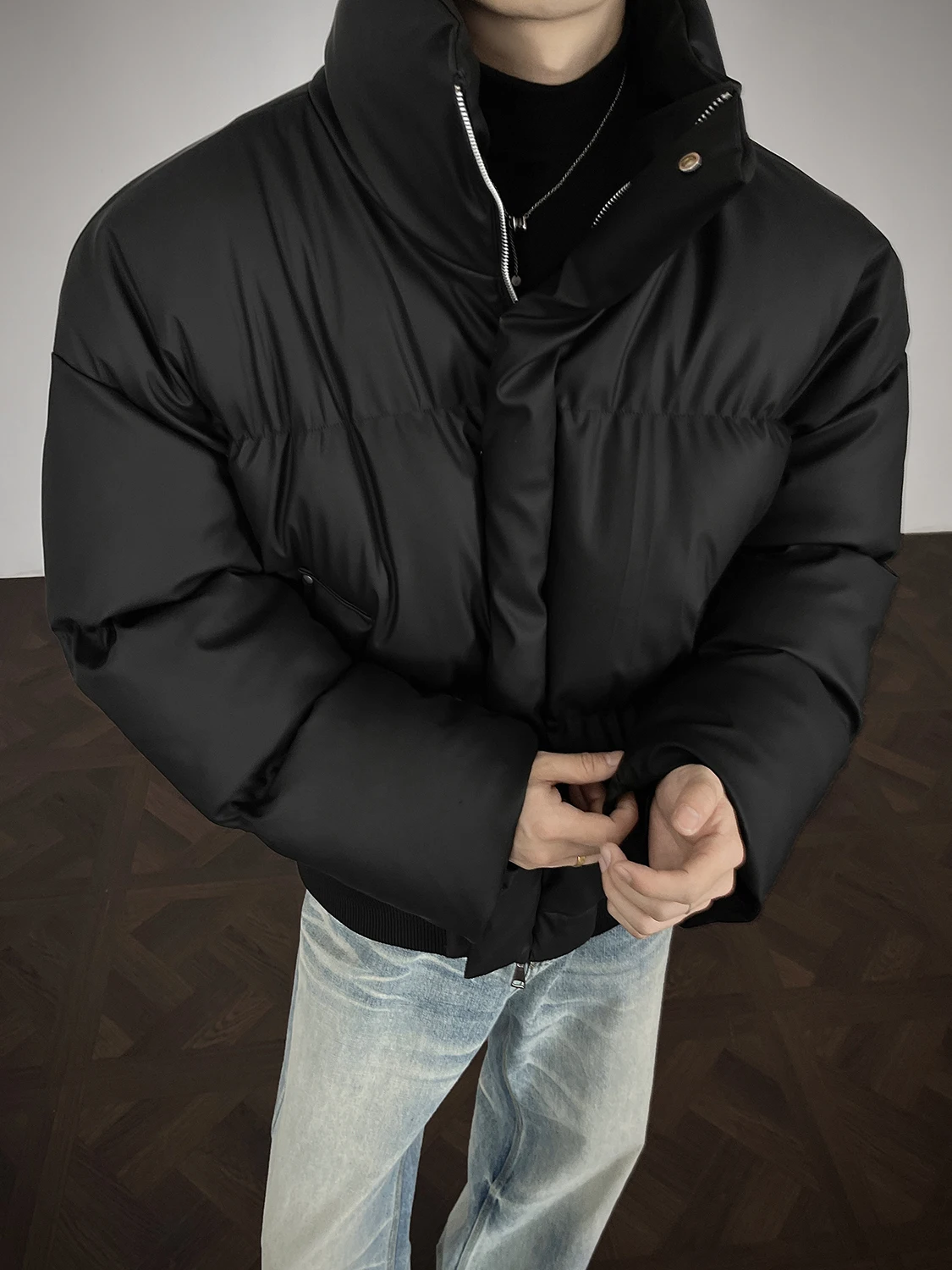 

Мужская зимняя куртка Cleanfit из искусственной кожи и хлопка, модная, с воротником-стойкой, пуховик