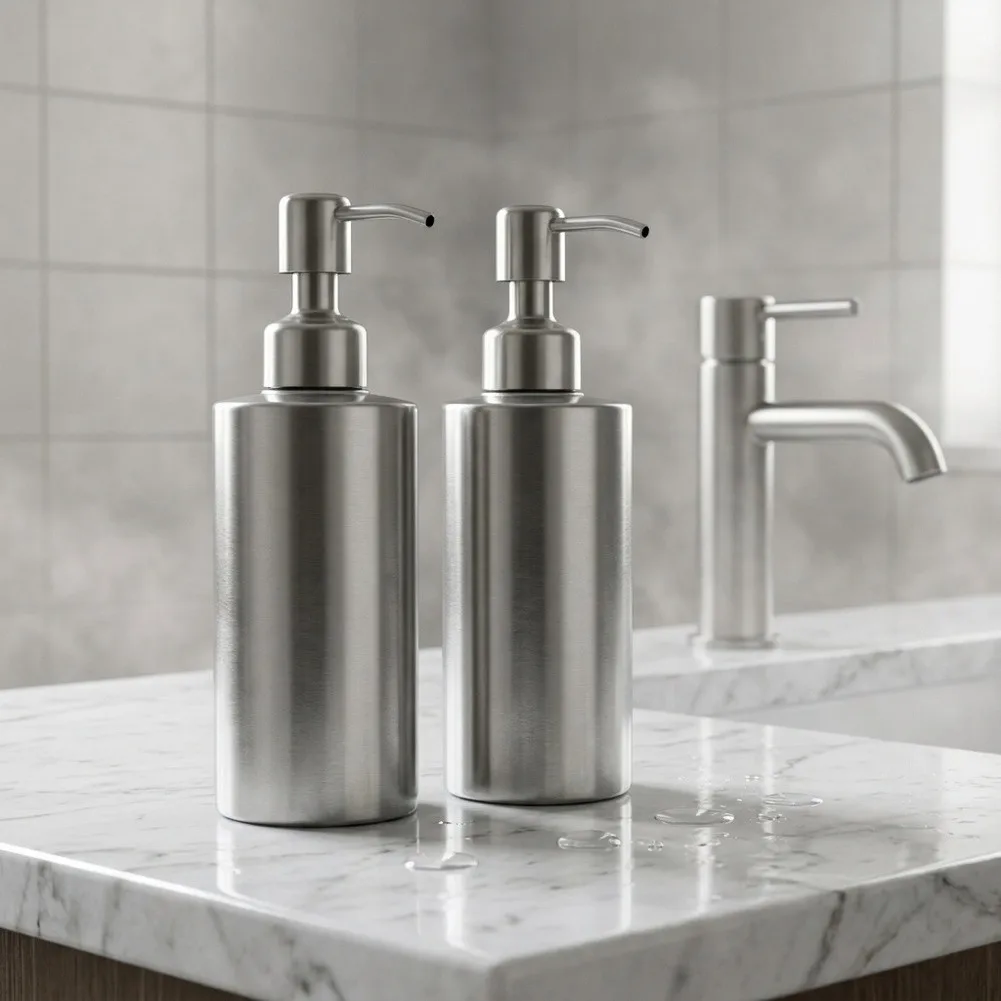 2 Pack Stainless Steel Soap Dispenser Set 350 ml for Bathroom Countertop Use with Rust Resistant 304 Grade Construction
