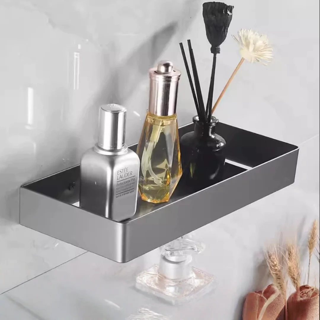 Grey Bathroom Storage Holder Chrome Bath Shower Shelf SUS304 Black Bathroom Corner shelf Wall Mounted Kitchen Storage holder