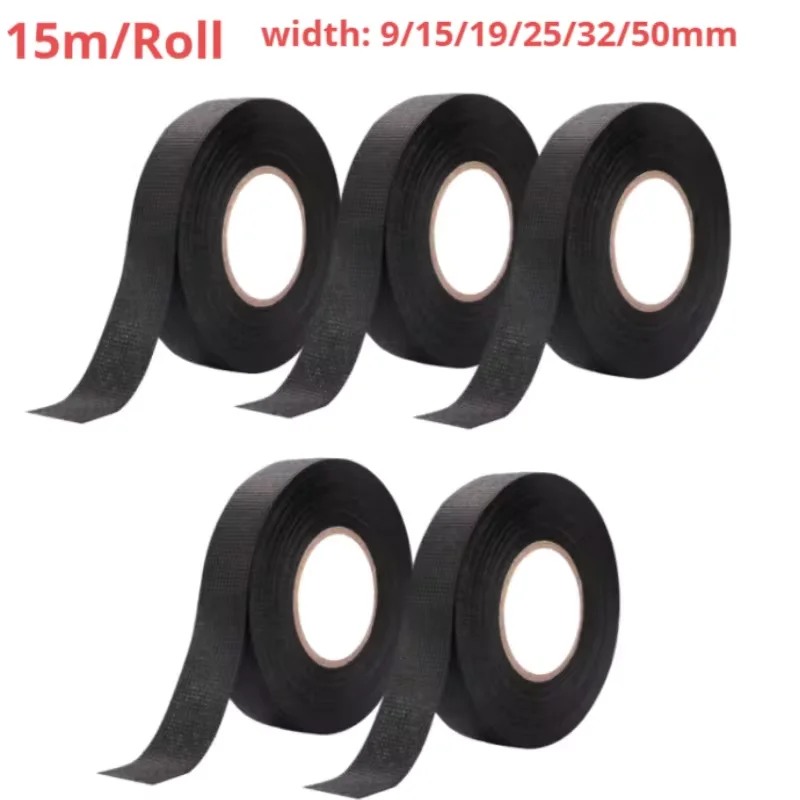 1PCS Heat-Resistant Adhesive Cloth Fabric Tape 9/15/19/25MM for Automotive Cable Harness Wiring Loom Electrical Heat Tape