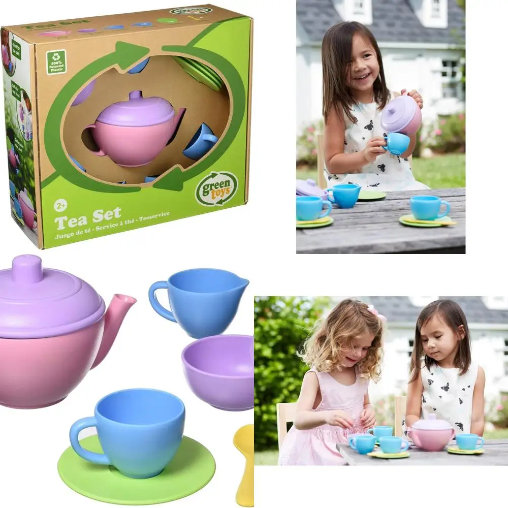 

Green Toys Tea Set, Pink 4C - 17 Piece Pretend Play, Motor Skills, Language & Communication Kids Role Play Toy. No BPA, phthalat