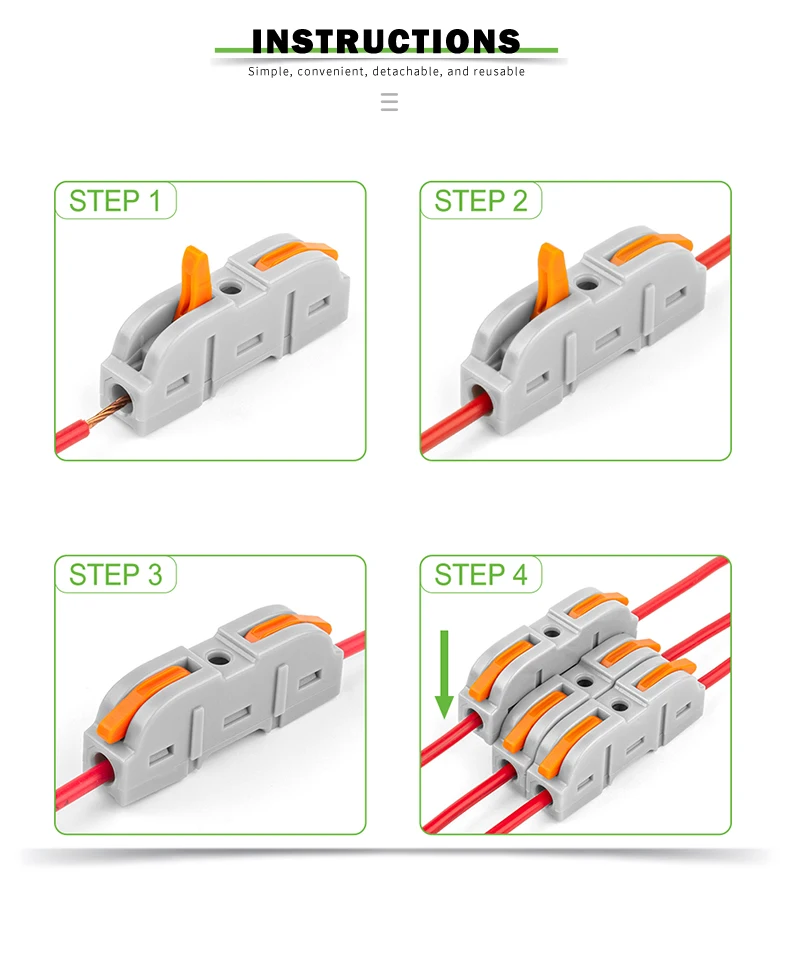 Boxed 34PCS Lever Quick Home Wire Connectors Terminals Leiter Spliceable Butt Wiring Block Wiederverwendbare elektrische Anschlüsse – Detail 5