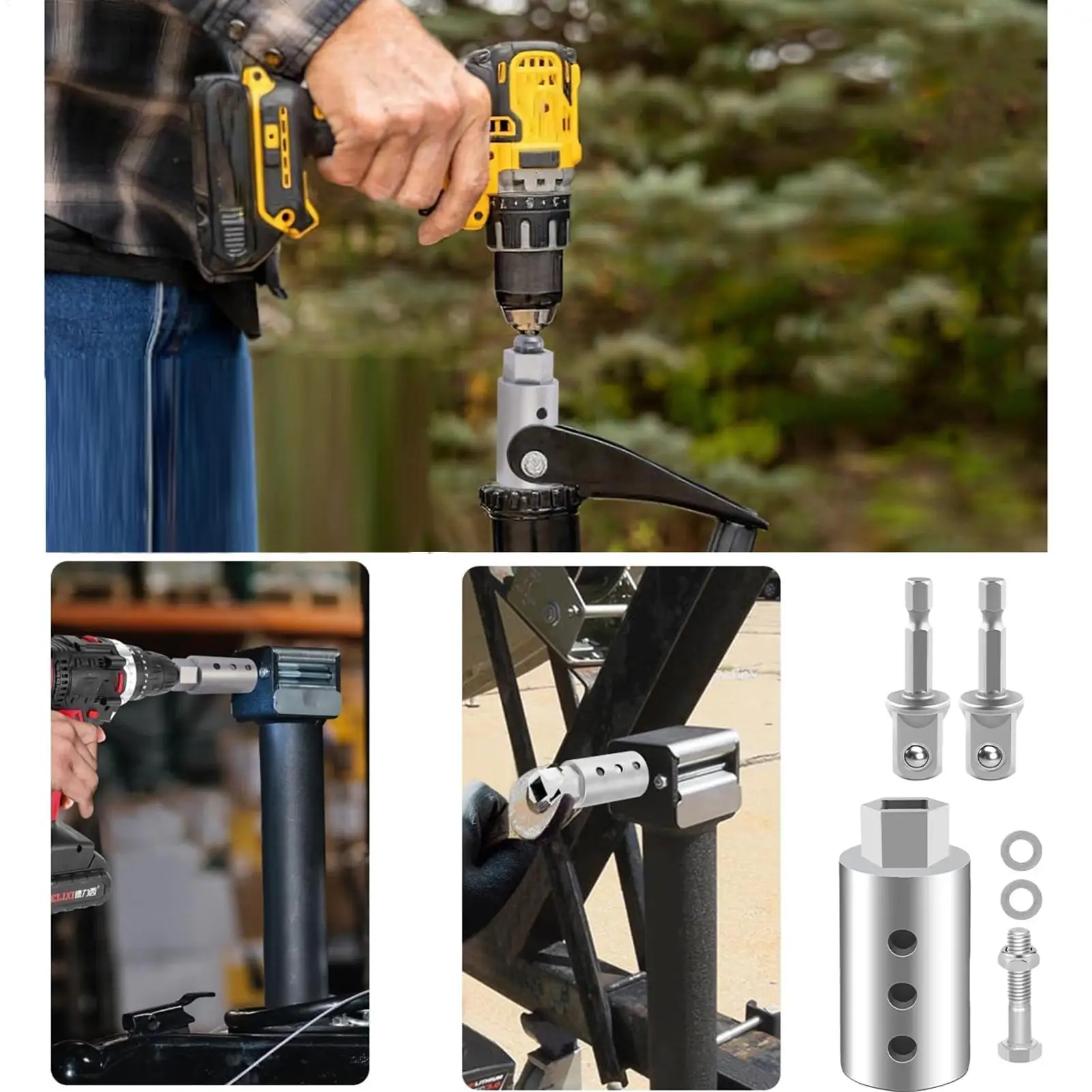 

Trailer Jack Drill Adapter Stainless Steel Heavy Duty Connector Cordless Drill Adapter for Car RV Boat Camper Garage Road Trip