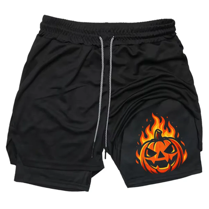 Moisture Absorbing Mens Double Layer Gym Shorts 2-in-1 Athletic Workout Running Comfortable Elastic with Phone Pocket Towel Loop