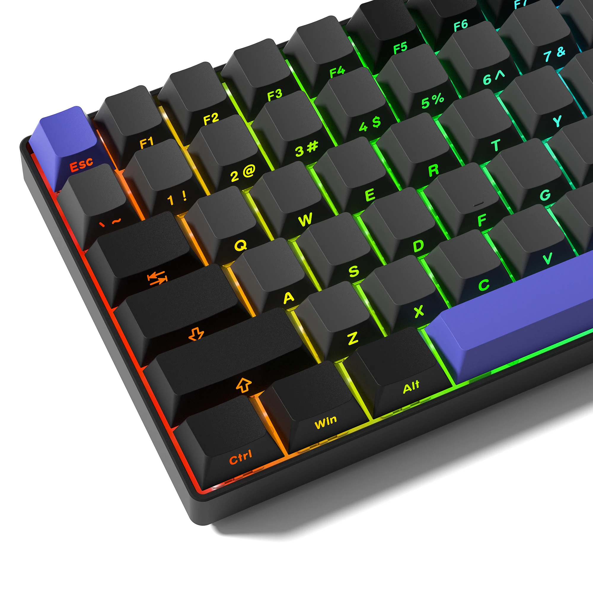 

Black Purple Double Shot PBT Keycaps Cherry Profile Side Print Shine Through Keycaps for Cherry MX Switches Mechanical Keyboard