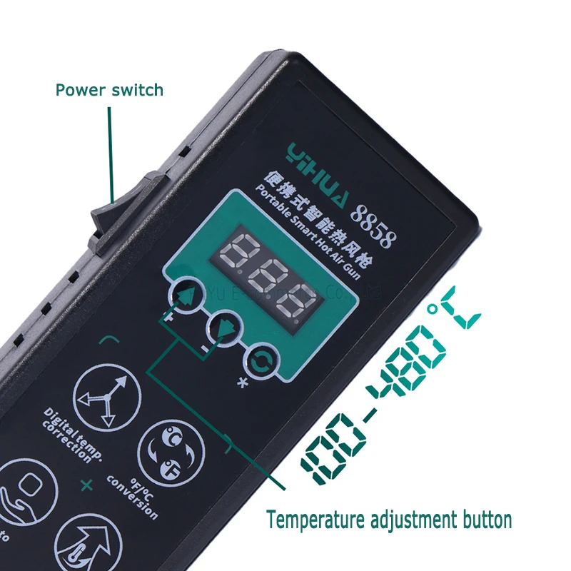 Imagem -02 - Yihua-bga Retrabalho Estação de Solda Hot Air Gun Secador de Cabelo Smd Smt Soldagem Ferramenta de Reparo Display Digital Led 8858 700w