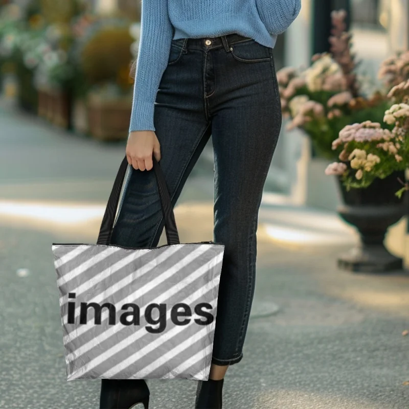 Custom Your Name Image Print Personalized DuPont Paper Tote Bag Single Shoulder Handbag Elegant Kraft Paper Canvas Shopping Bag