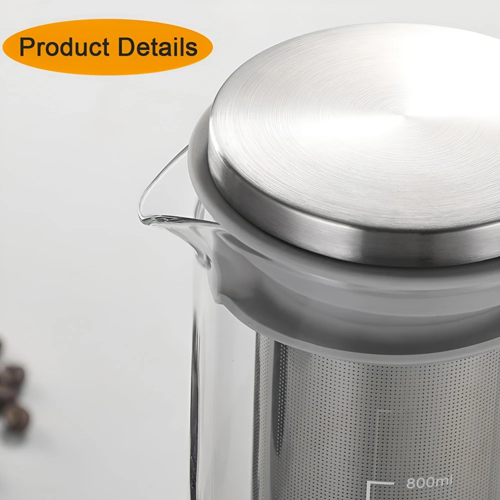 

MALL Airtight Cold Brew Coffee Maker & Tea Infuser - 800ml Glass Carafe Pitcher for Iced Coffee Brewing,Glass Coffee Pot