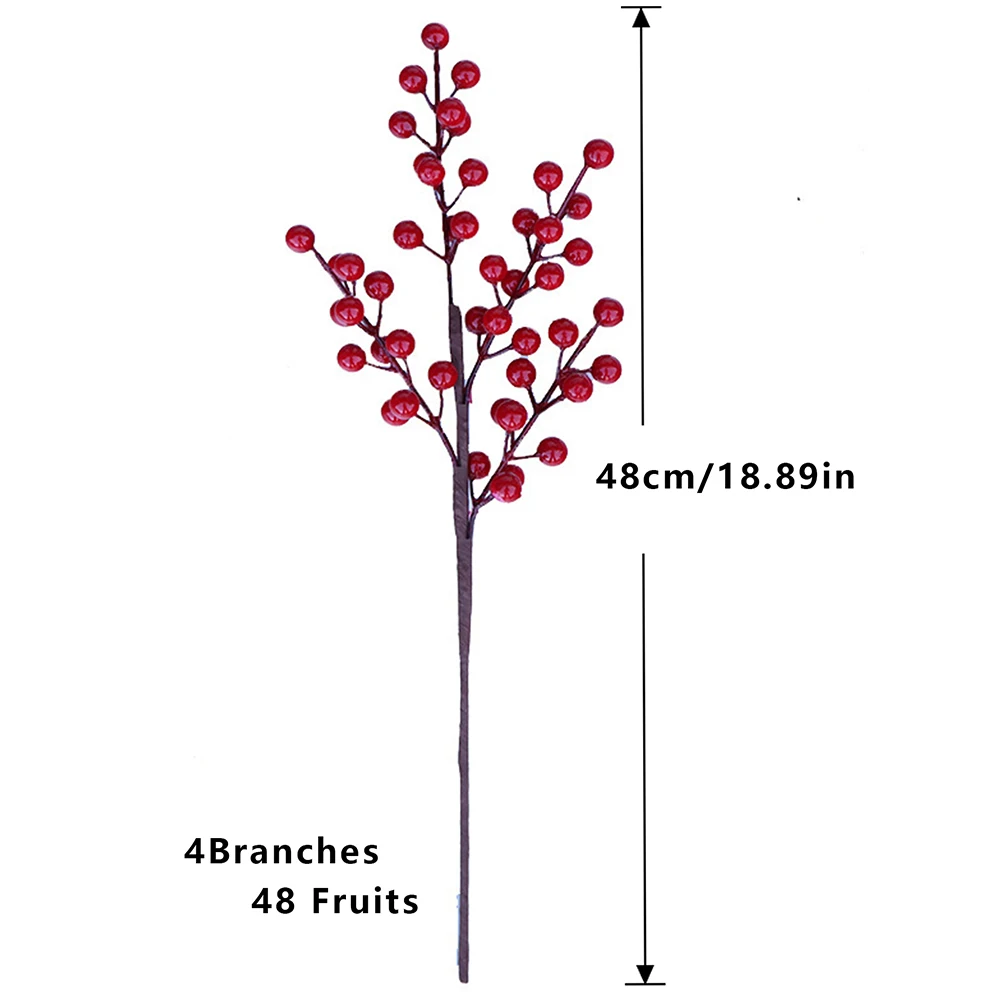 48cm-76cm Künstlicher Weihnachtszweig mit Roten Früchten, Kunsttannenbeeren, Kunstpflanzen für Heimdekoration, Erntefest und Weihnachten – Detail 13