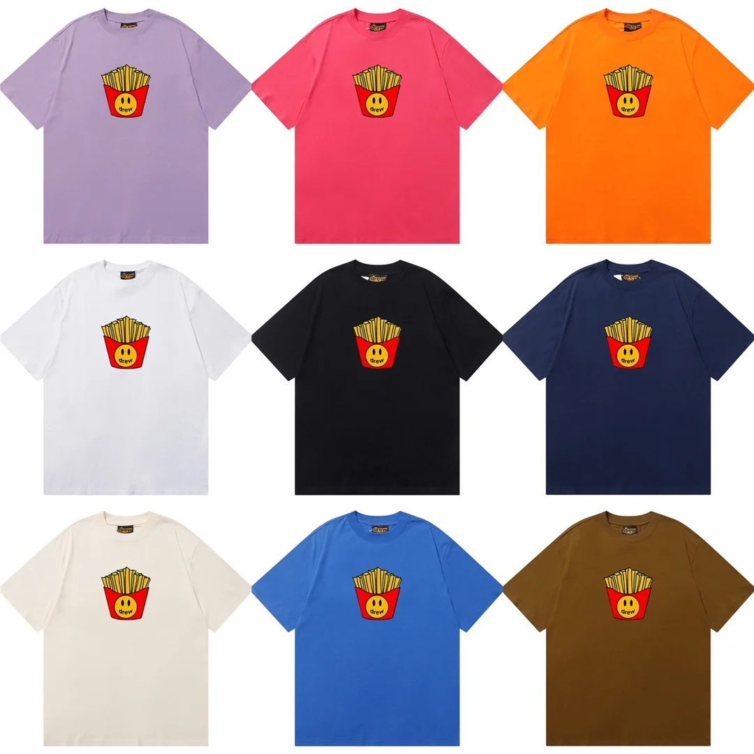 Drew House Mens Clothing Multicolored fries print logo T shirt men's and women's printed loose short sleeve T-shirt Ropa hombre