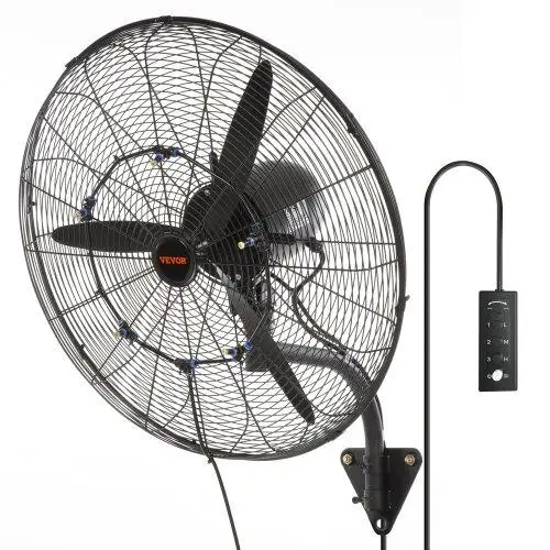 24'' Wall-Mount Misting Fan - 3 High Velocity, 7000 CFM, Waterproof Oscillating Industrial Fan for Home & Commercial Use -