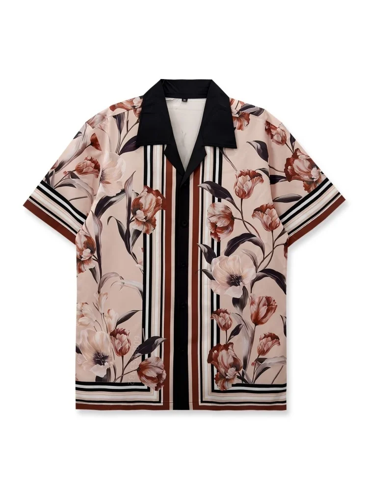 Men's collar short sleeved shirt, ancient Egyptian totem gold print full print shirt, Hawaiian beach vacation loose top