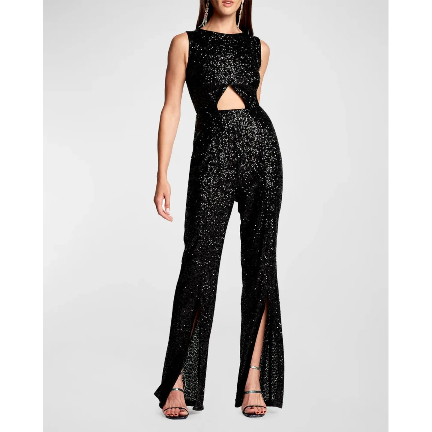 

Black Sequined Slim Fit Jumpsuits Women's Sleeveless Street Style Casual Pants Polyester Fabric Mid-aged Women's Clothing