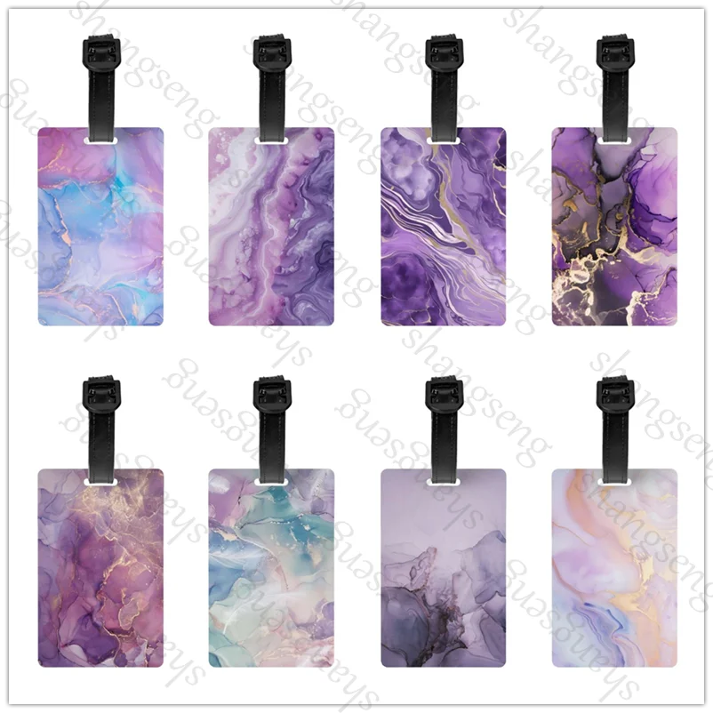 

1pcs Security Luggage Tag PVC Suitcase Label Business Card Holder/Travel Document Label Purple Marble