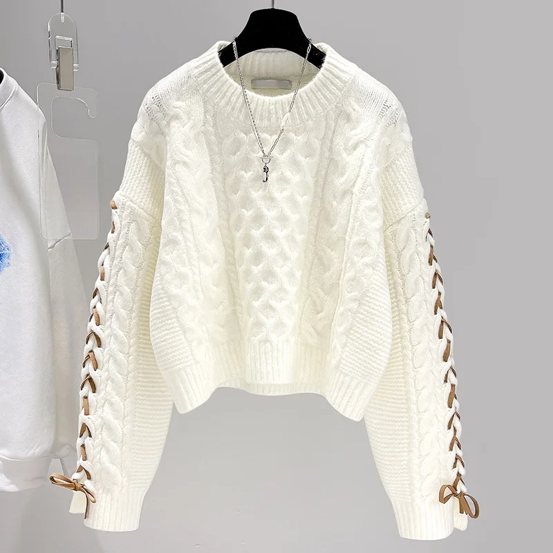 

Женский трикотаж Lazy Sle, мягкая пухлая осенне-зимняя одежда, молочная серия, дизайн Sense Lazy Sle, теплый вязаный свитер, топ