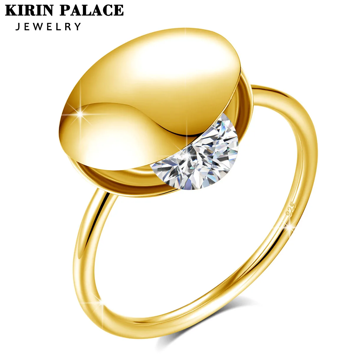 

925 Sterling Silver 18K Gold Plated 0.5ct-1ct Moissanite Ring for Women Shiny Solitaire Engagement Ring Wedding Gift Jewelry