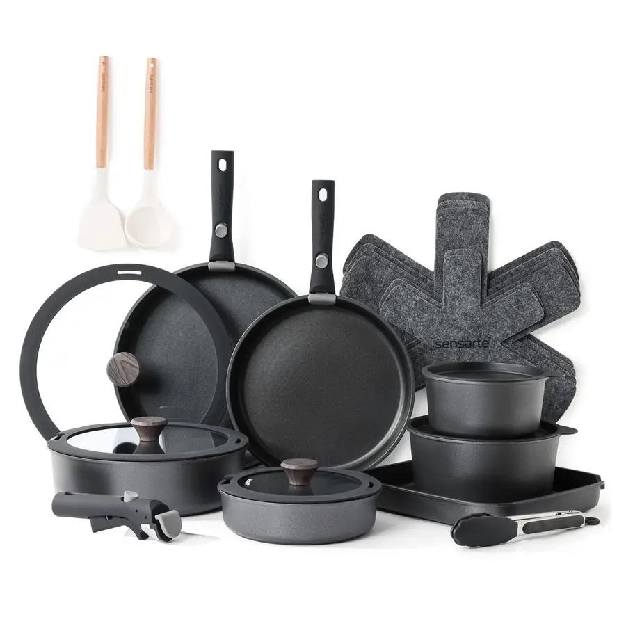 

24 Piece Pots and Pans Set, Nonstick Detachable Handle Cookware, Induction Kitchen Cookware Set with Removable Handle, Healthy N