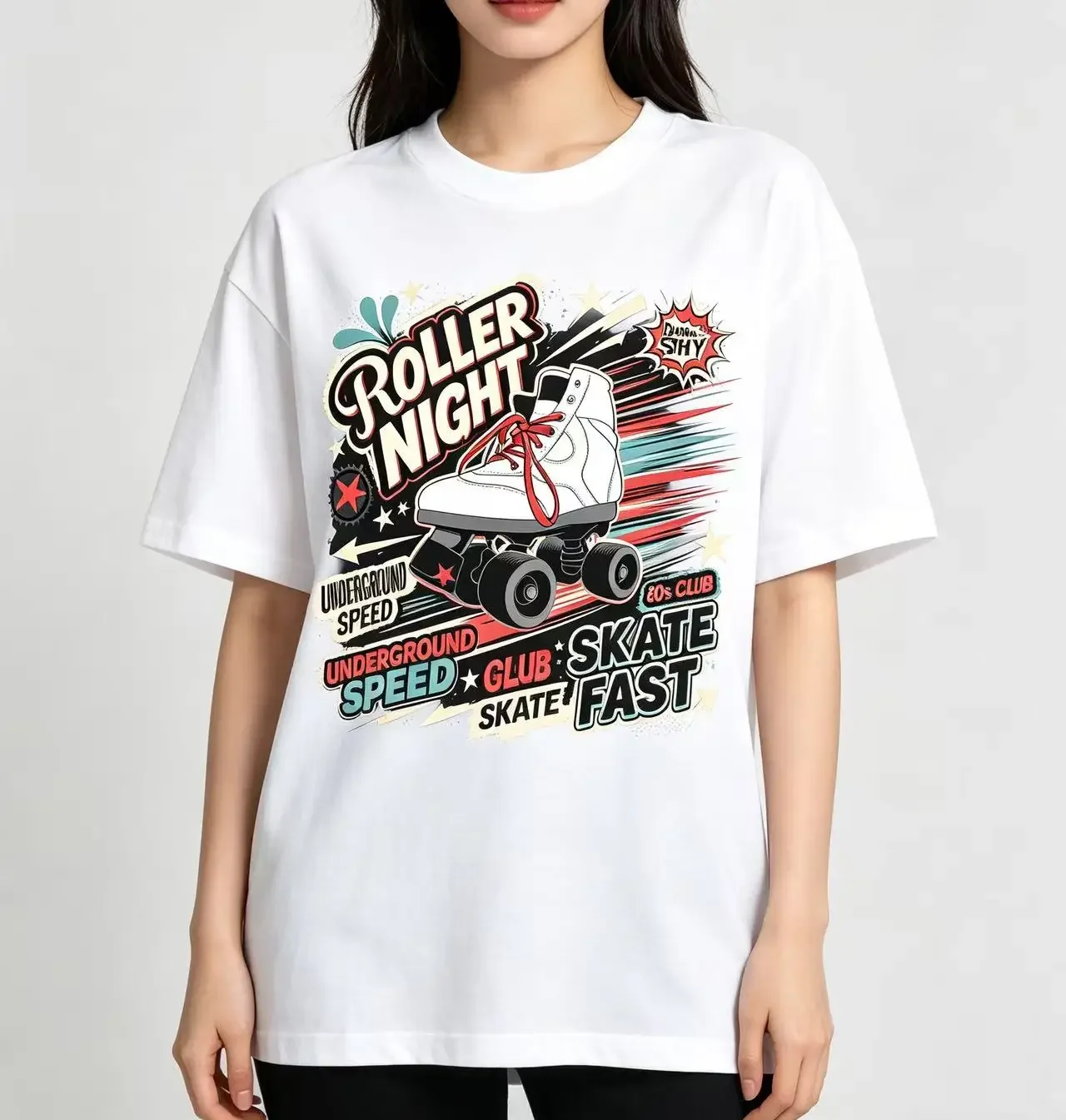 Unisex Roller Night Skate Fast Graphic T‑Shirt Men Women Retro 80s Club Skating Print Casual Short Sleeve Tee Tops