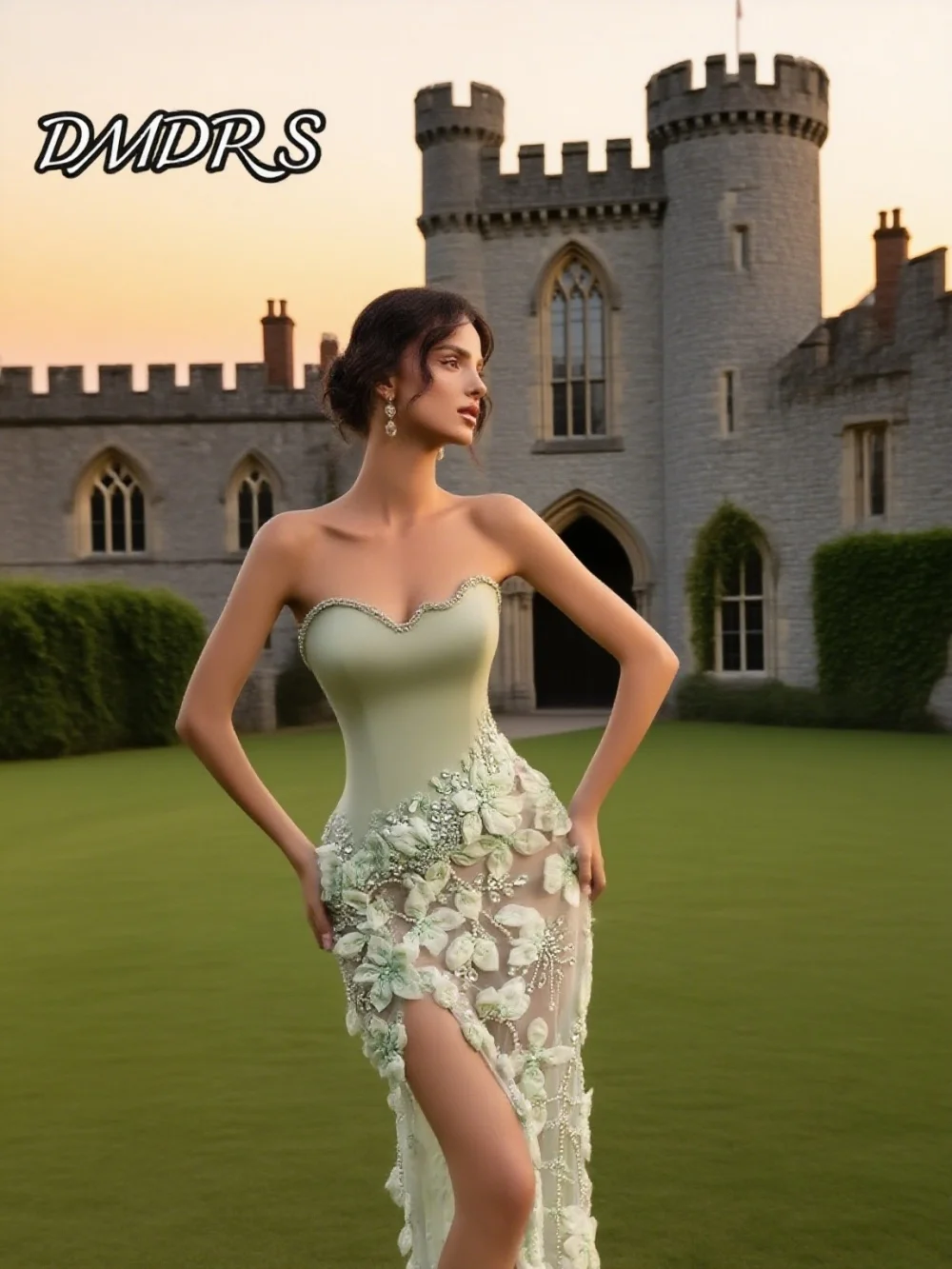 

Romantic Sweetheart Evening Dress Sexy Side-Slit Party Gown Exquisite 3D Flower A-Line Floor-Length Party Dress فساتين س