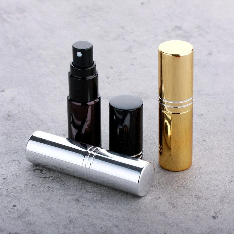 

10pcs-100pcs 10ml UV Coated Spray Bottles Bright Gold Silver Black 5ml Perfume Portable Trial Sample Sub Bottled Wholesale