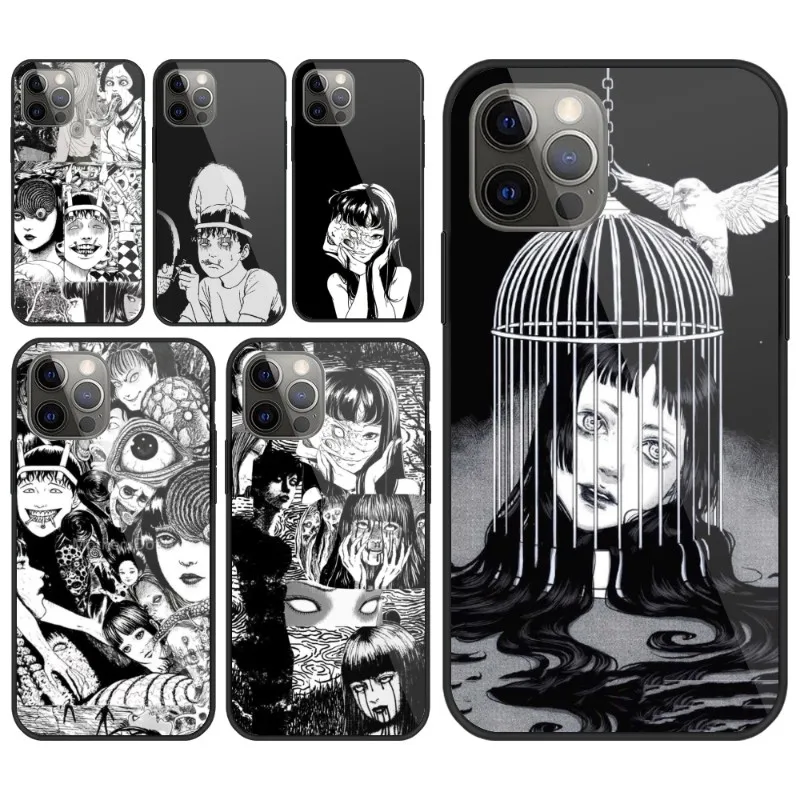 Junji ito Tomie Phone Case for iPhone 14 13 12 11 XS X 8 7 6 Plus Mini Pro Max SE 2022 PC Glass Phone Funda Cover