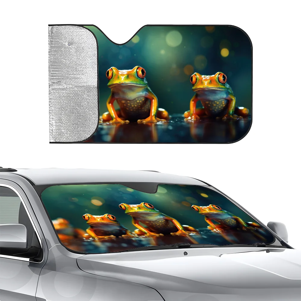 Frog 3D Print Car Sunshade Curtains Heat-insulating Aluminum FilmReusable Suction Cup Blocks UV Rays Car Sun Visor Protector